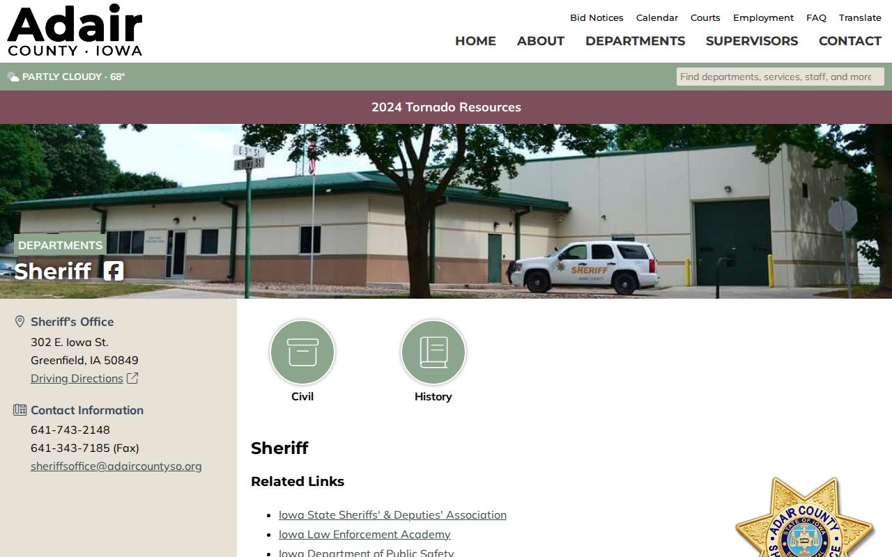 Adair County arrest records sheriff contact page