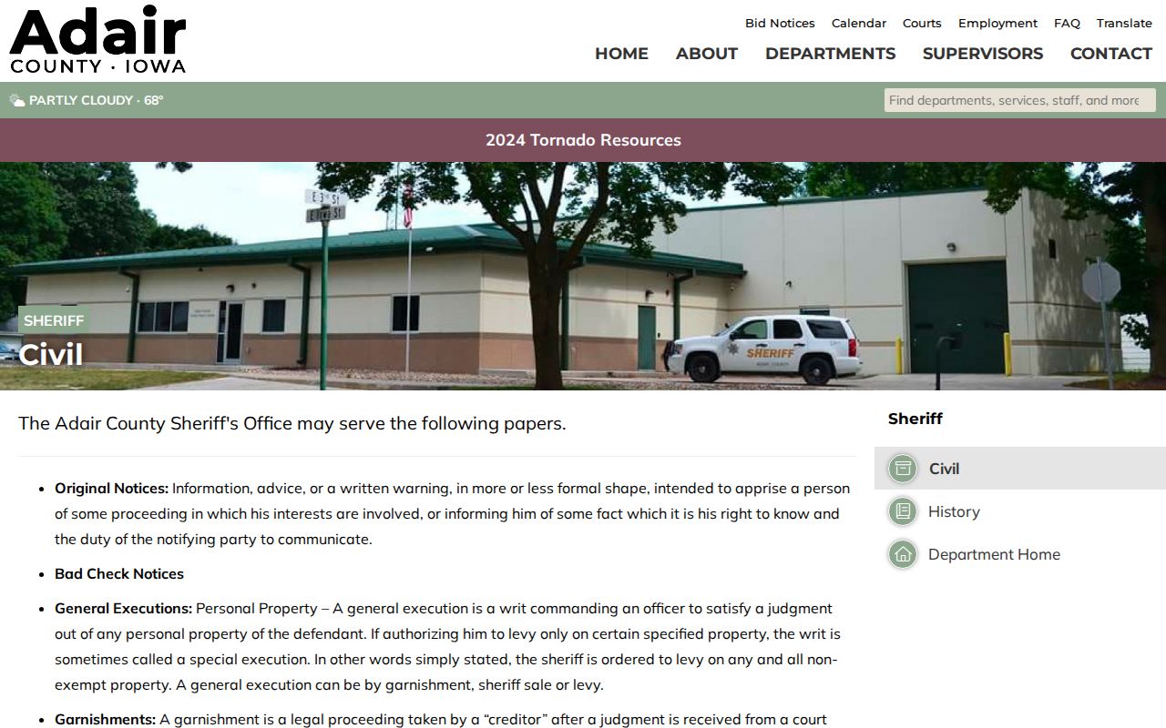 Adair County sheriff office channel for arrest record requests
