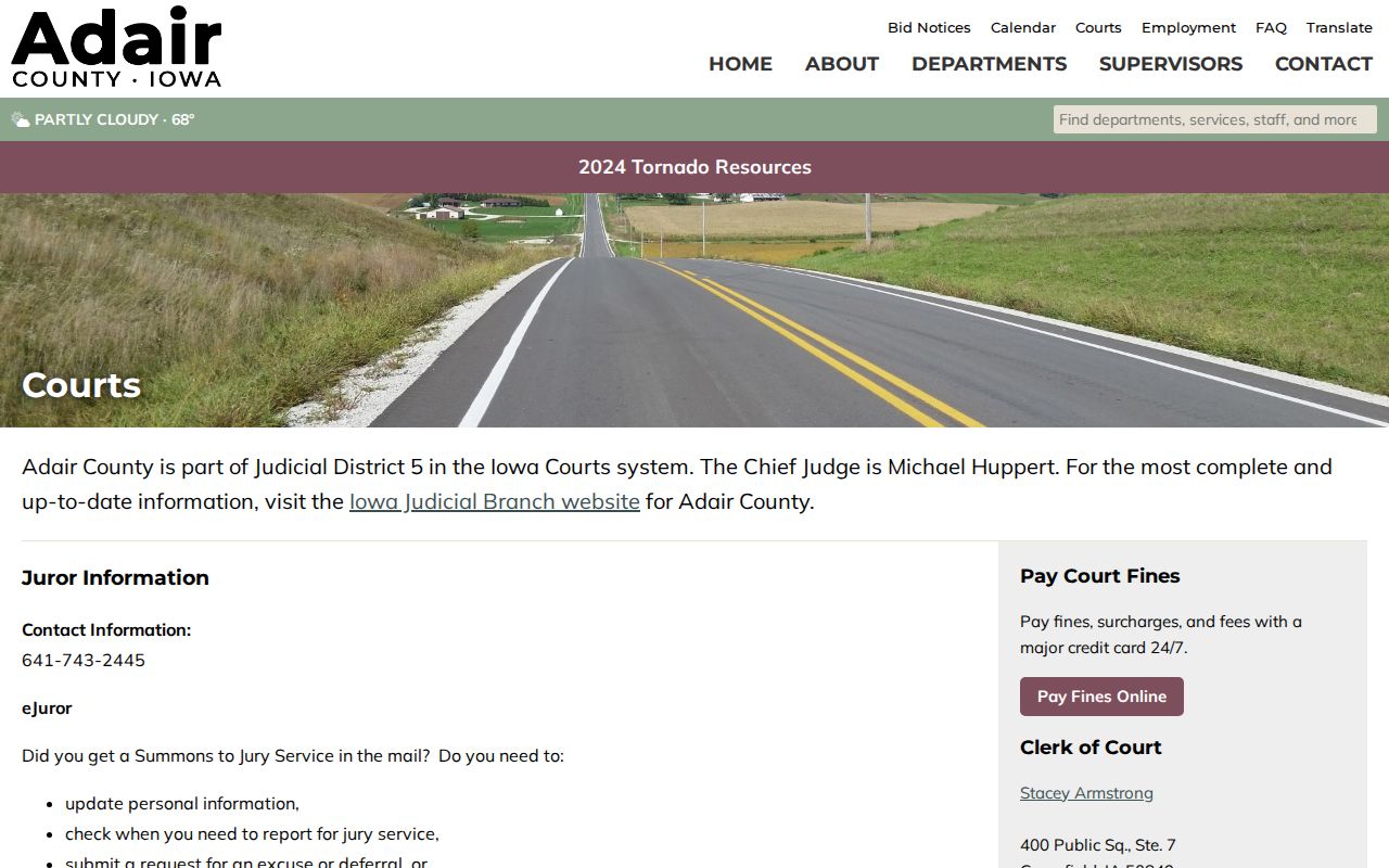 Adair County court case records clerk page
