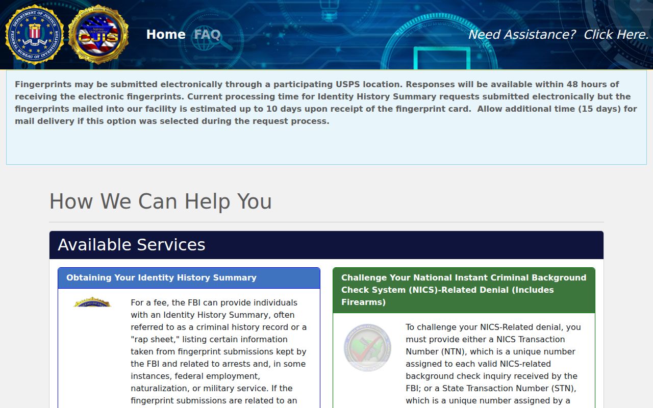 FBI identity history option for an Adair County criminal record self-review