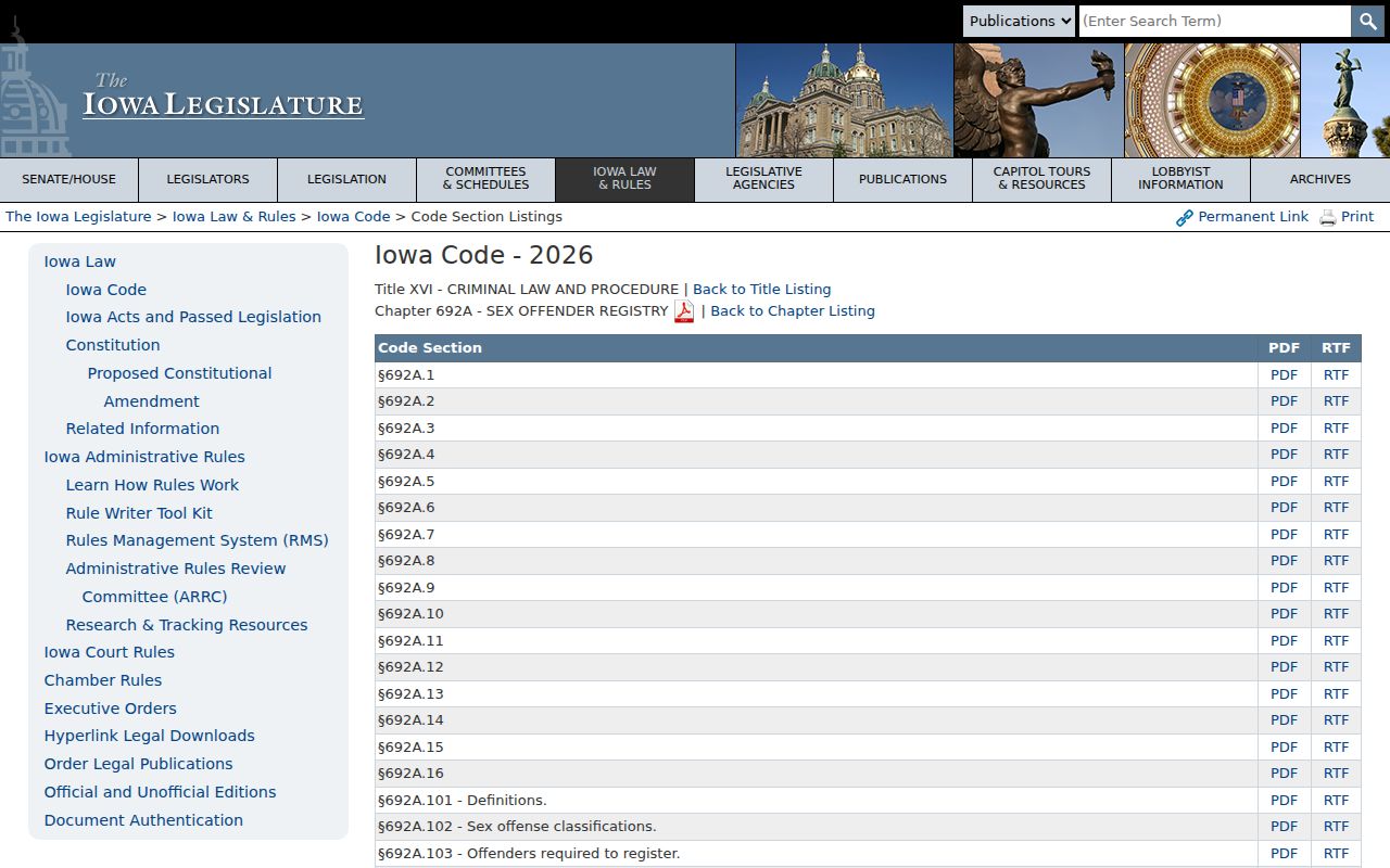 Iowa chapter 692A rules for Adair County sex offender records