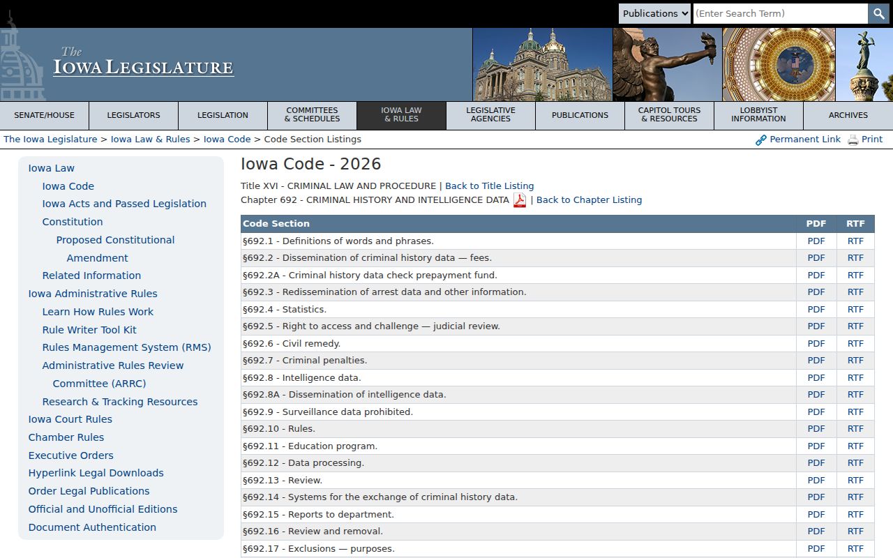 Iowa criminal history law related to Adair County registry records