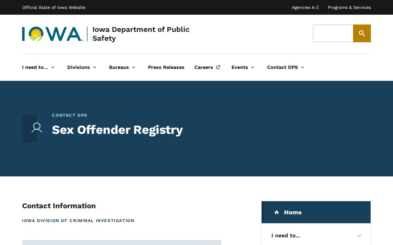 Iowa DCI contact for Adair County sex offender registry questions